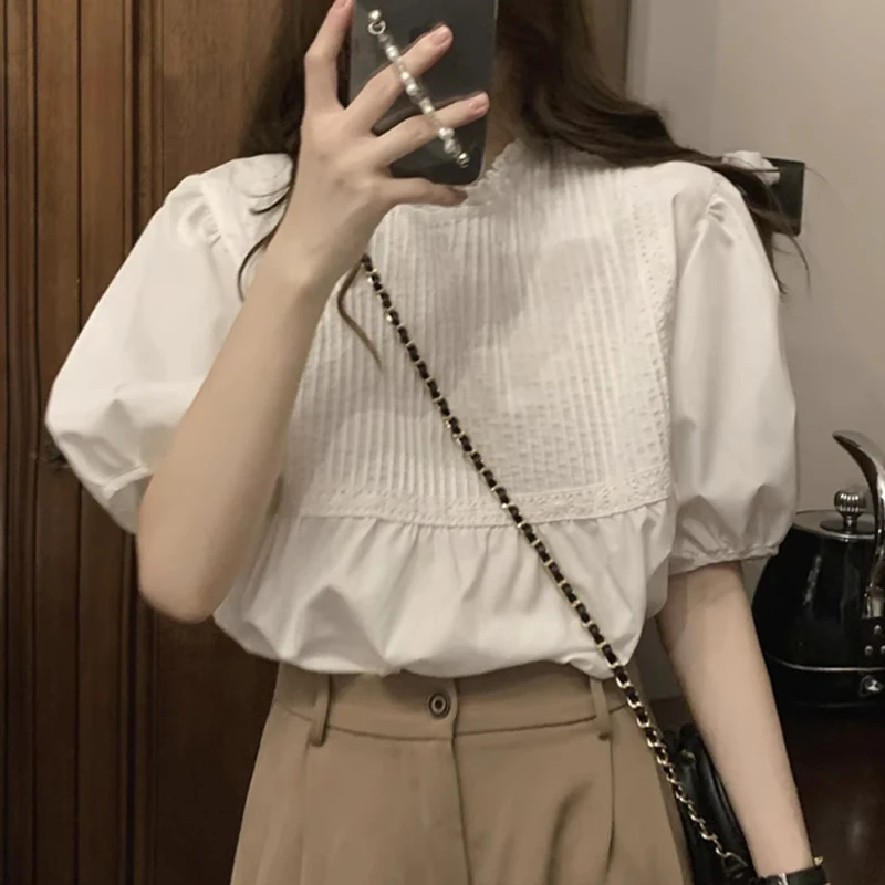 

Блузка женская с коротким рукавом и воротником-стойкой, свободного покроя