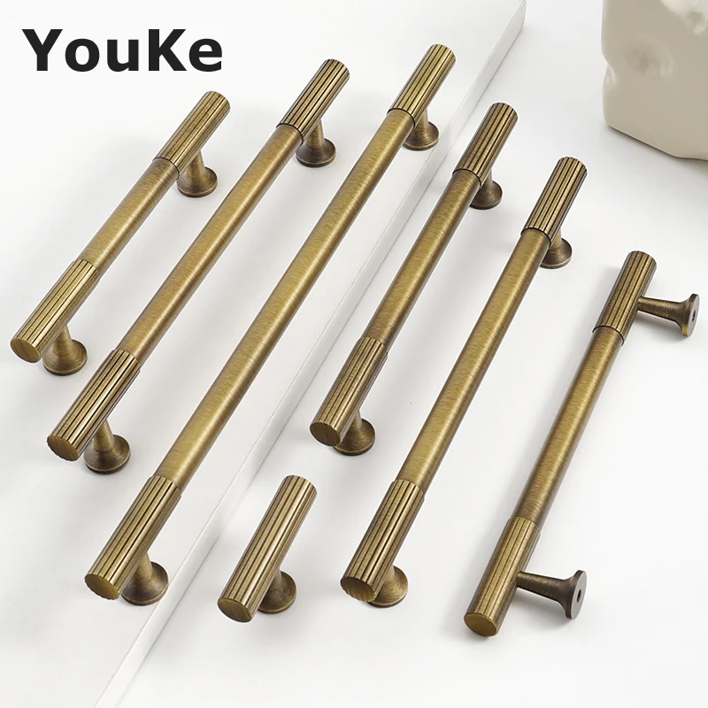 Твердые Латунные Ручки трикотажные ребристые Шкафы для спальни кухонного шкафа