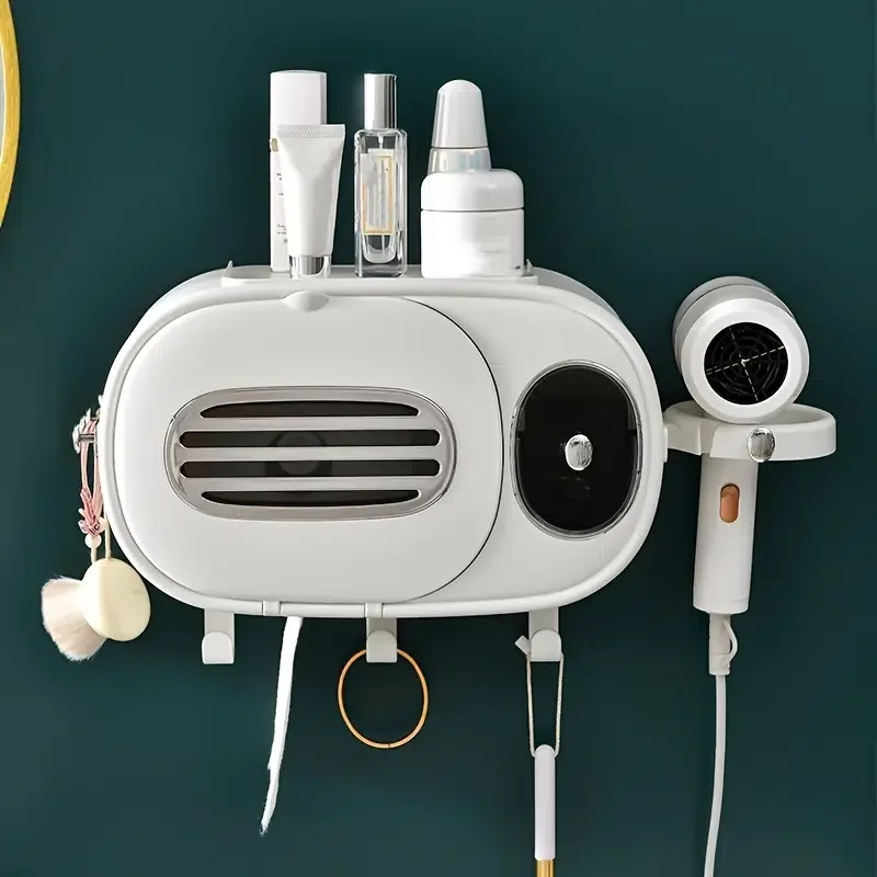 

1pc Tissue Paper Dispenser Napkin Storage Box Tissue Holder For Bathroom With Hair Dryer Rack