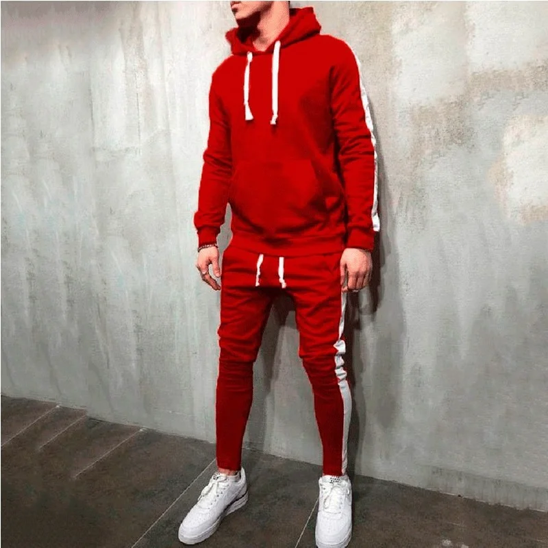 Men's Spring Autumn New Hooded Patchwork Solid Color Sports Casual Suit Mens Clothes Men Outfit Set Sweatsuit