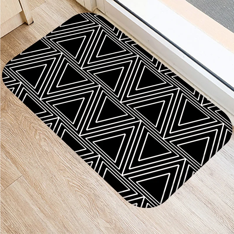 

Nordic Black Geometric Kitchen Bath Entrance Door Mat Coral Velvet Carpet Doormat Indoor Floor Mats Anti-Slip Rug Home Decor