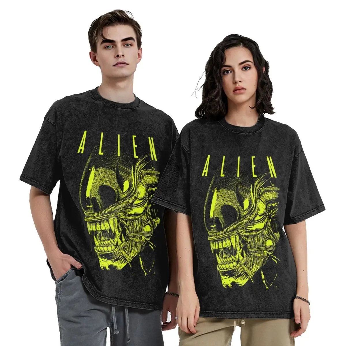Фото Футболка Xenomorph Essential Alien Мужская/Женская, уютная промытая Футболка с принтом горячего тиснения, хлопковая рубашка в стиле Харадзюку, летняя футболка с коротким рукавом №4