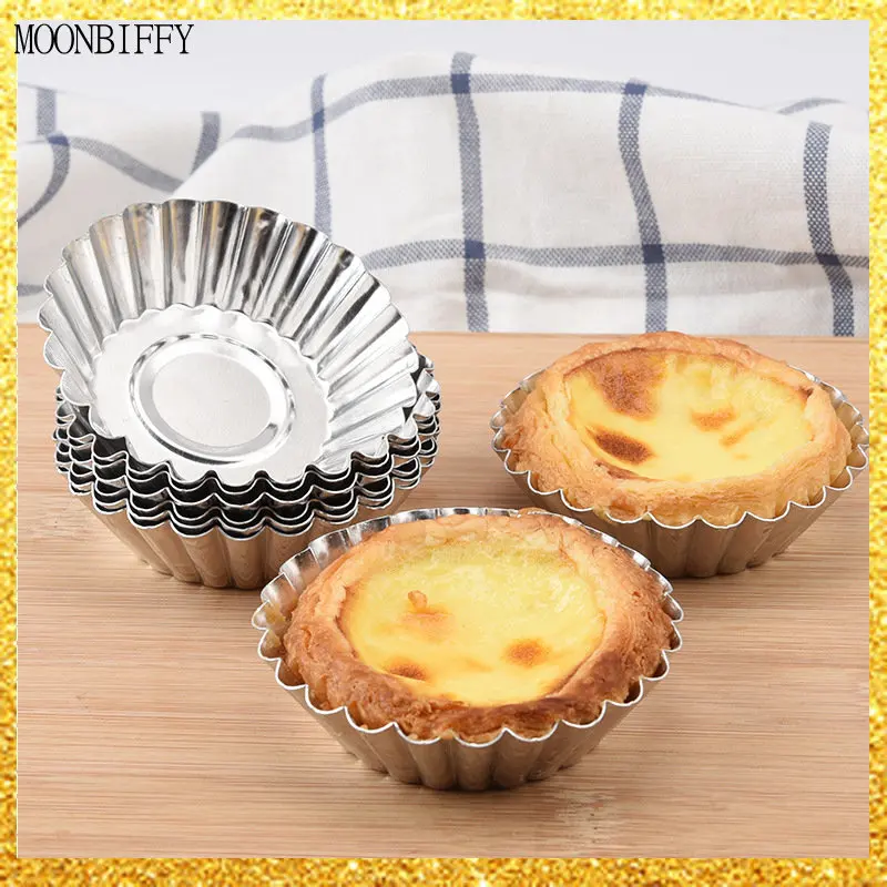 10pcs Reusable Aluminum Cupcake Egg Tart Mold Cookie Pudding Mould Nonstick Cake Egg Baking Mold Pastry Tools Kitchen Accessory