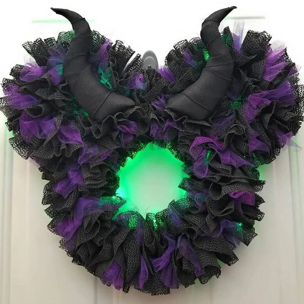 Horns Wreath Fake Garlands Front Door Hanging Horror Atmosphere Decoration Holiday Luminous Ornaments Halloween Props Home Decor