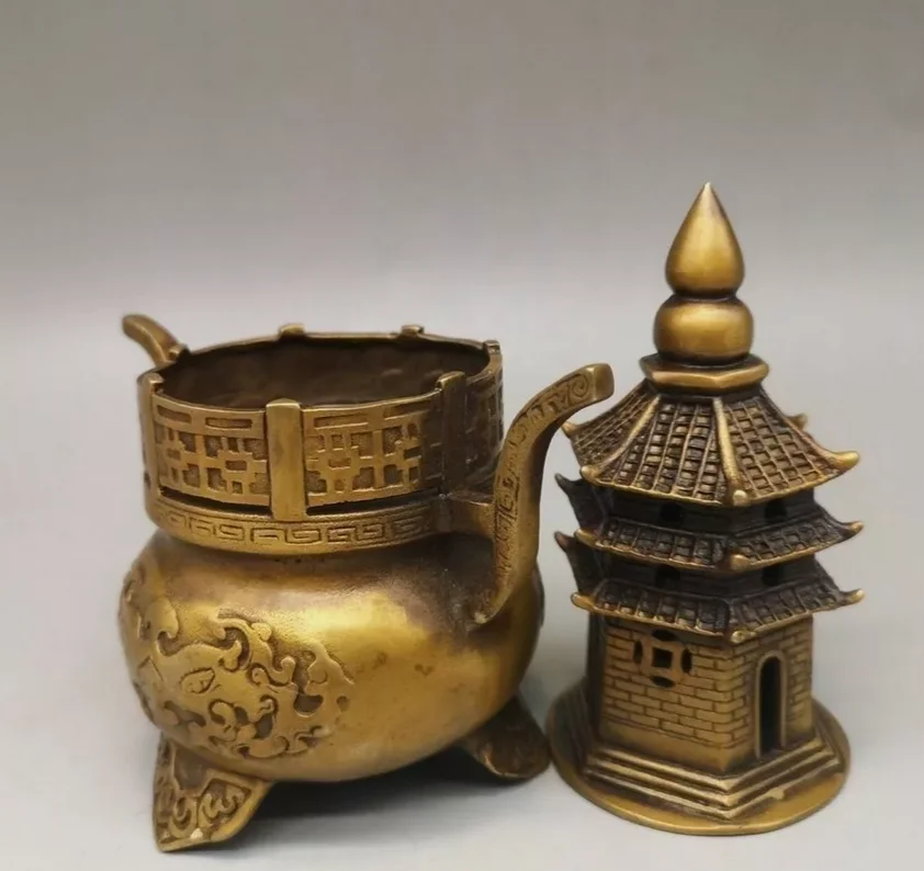 Антикварная древняя бронзовая статуя башни дракона Индия курильники цензуры
