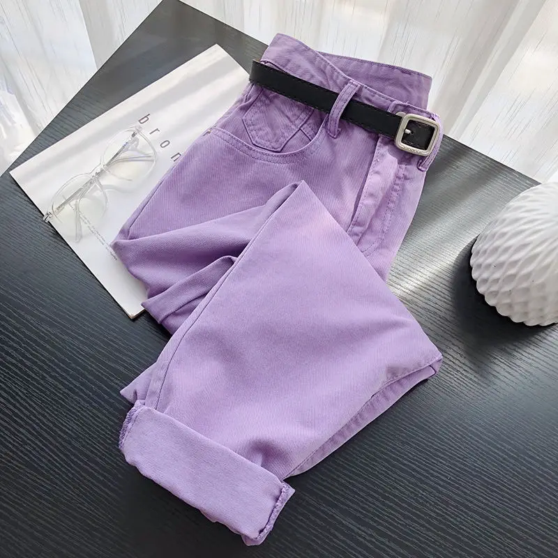 

Summer Purple Jeans for Women Harem Pants 2022 New Fashion Solid High Waist Ankle-length Denim Trousers All-match Casual Net Red