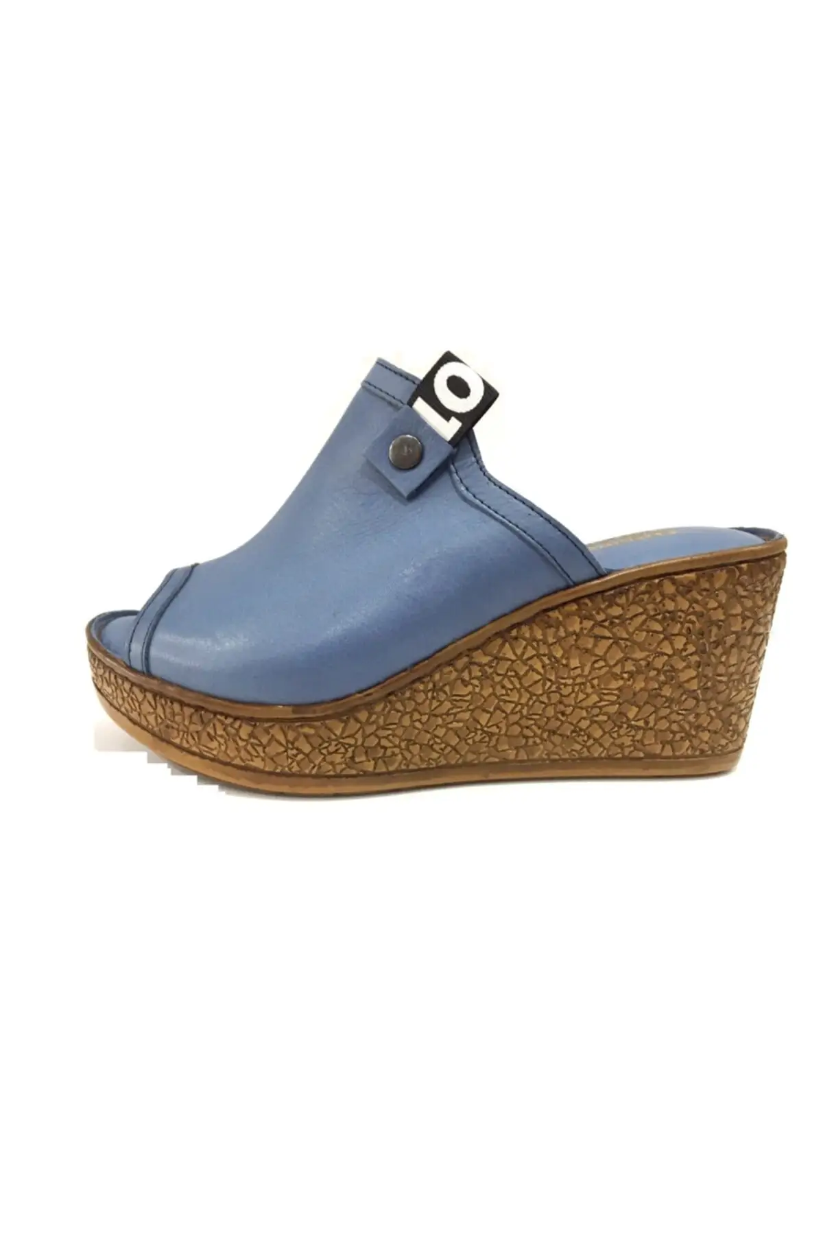 Women's Jeans Blue Inlay Sole Leather High Bottom Platform Slippers 20083