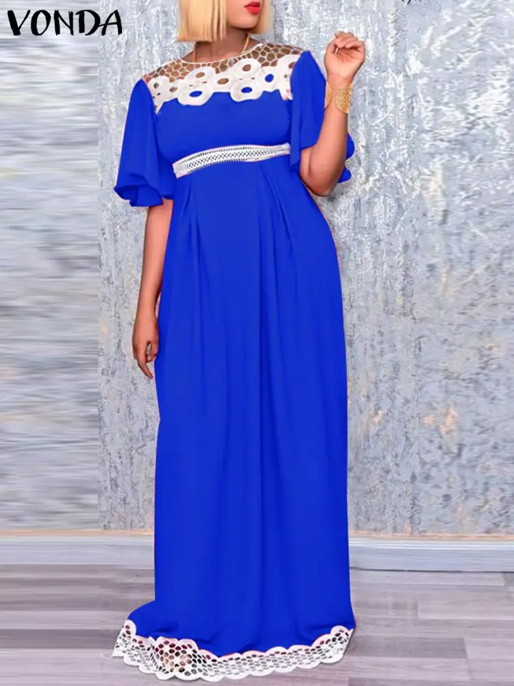 

Женское платье-макси VONDA в богемном стиле, летнее плиссированное платье с коротким рукавом, повседневное Свободное длинное платье в стиле пэчворк, 2023