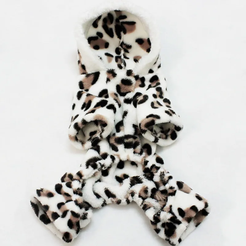 

Soft Pet Dog Puppy Cat Clothes Fleece Leopard Print Costume Coat Jumpsuit Hoodie