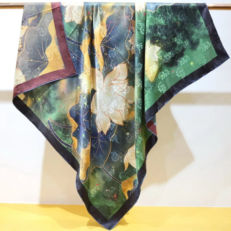 

Двухсторонний шарф из 100% натурального шелка с цветочным рисунком маслом, шаль, бандана, Пашмина, 110 см, фуляр, Женский хиджаб, женские шарфы
