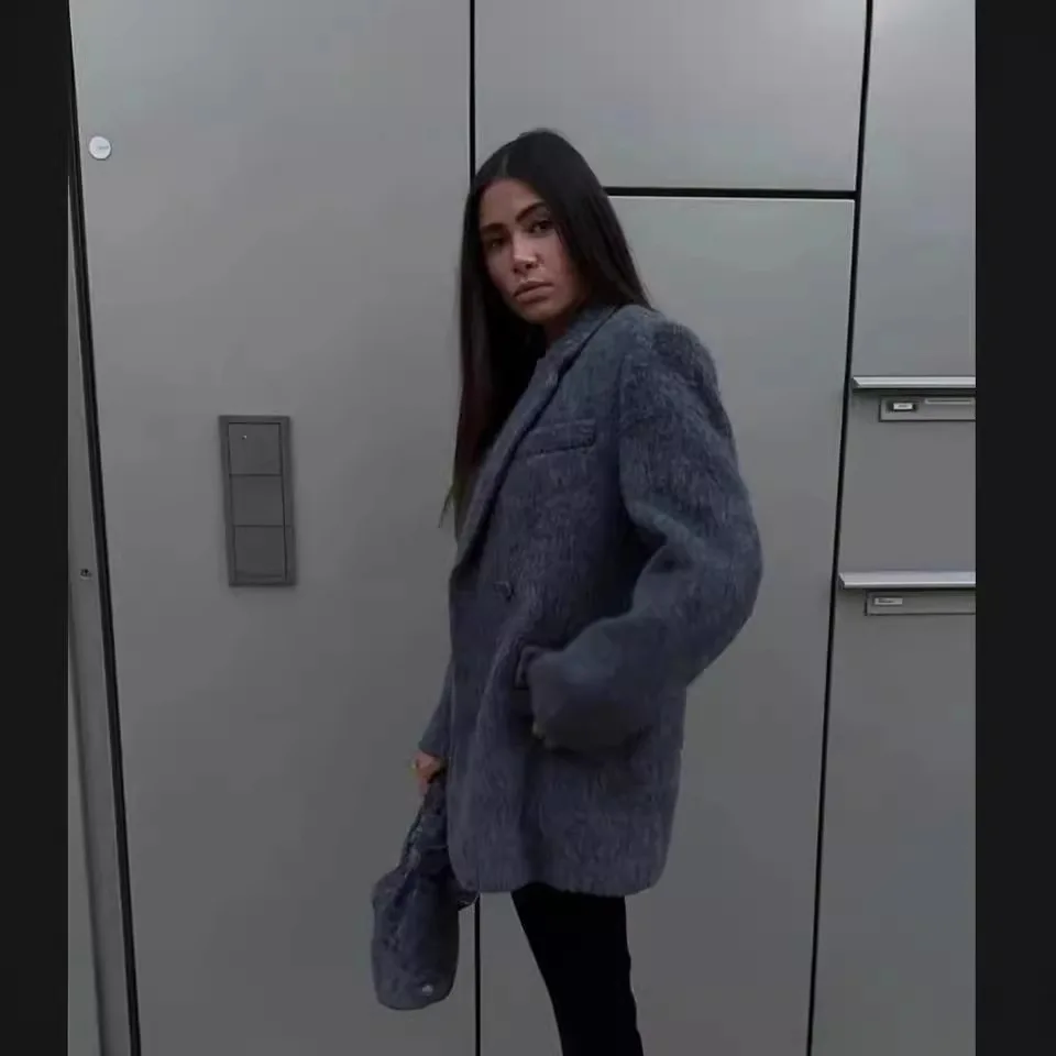 Корейский стиль 2024 осенне-зимний новый однотонный шерстяной пиджак женский