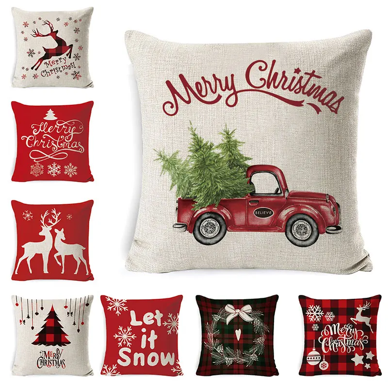 

Наволочка на Рождество, 45x45 см, льняная наволочка из персиковой кожи, домашний Рождественский орнамент, Natal Navidad 2022, новогодние подарки