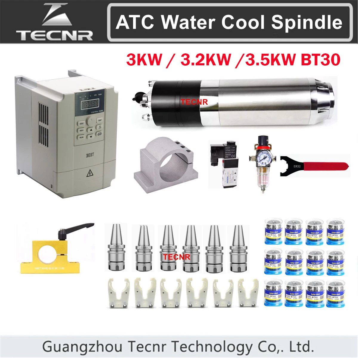 

Шпиндель BT30 ATC с водяным охлаждением 3 кВт, 3.2 кВт, 3.5 кВт для гравировки и фрезерования металла