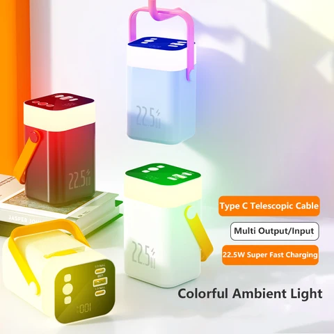 Power Bank 50000 мАч с кабелем USB C Портативное быстрое зарядное устройство PD 22,5 Вт Powerbank для iPhone Samsung Huawei Xiaomi Внешняя батарея