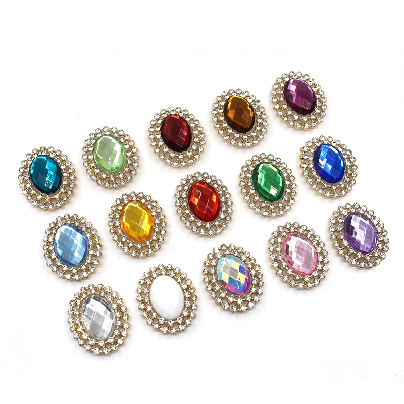 

New 5pcs 25*30mm Oval Rhinestone Sewing Buttons Alloy Crystal DIY Wedding Accessories Mobile Phone Shell Bow Hair Accessories