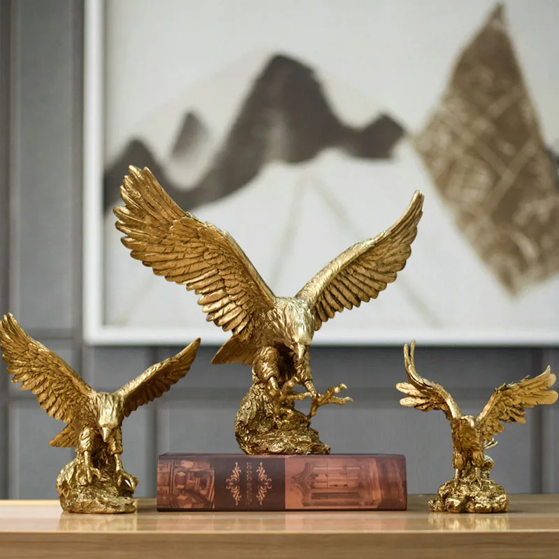 

2023 American Resin Golden Eagle Statue Art Animal Model Collection Ornament Home Office Desktop Feng Shui Decor Figurines