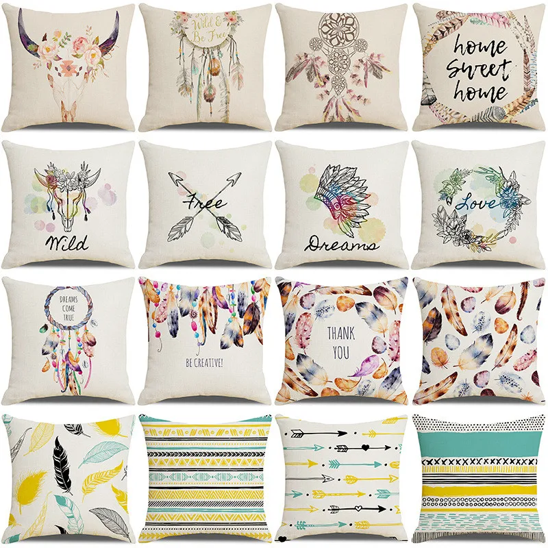 

Льняная наволочка в стиле Ins, в стиле бохо, Ловец снов, перо, наволочка, украшение для дома, дивана, стула, наволочка, украшение для автомобиля