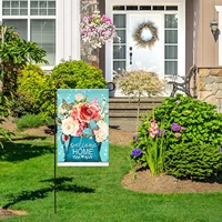 hello spring kettle flowers butterfly double sided sweet home floral blooms garden flag banner for outside house yard home decor