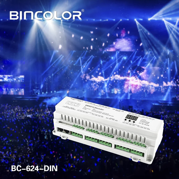 BC-624-DIN DC12V-DC24V DIN Rail PWM 24CH DMX512 Constant Voltage LED Decoder 1440W (12V) / 2880W(24V) RJ45 Terminal Block enlarge