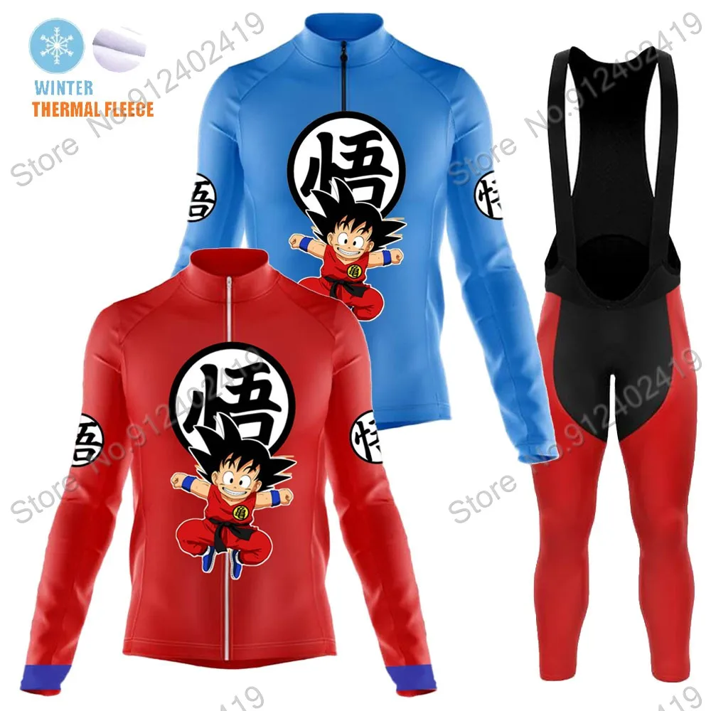 

New Cartoon Anime 2021 Winter Retro Cycling Jersey Set Clothing Suit Mens Long Sleeve MTB Bike Road Pants Bib Ropa Ciclismo