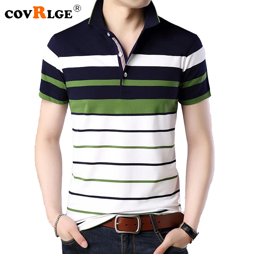 

Covrlge Men'S Classic Striped Polo Shirt Cotton Short Sleeve 2023 Summer Plus Oversize M-XXXXL MTS773