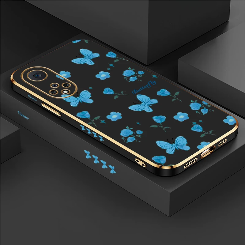 Фото Противоударный чехол из ТПУ для телефона Huawei Nova 7 6 SE 3i 4e 5T 5i Y70 Plus 9 7i 8i, силиконовый чехол с цветочным принтом и бабочками №1