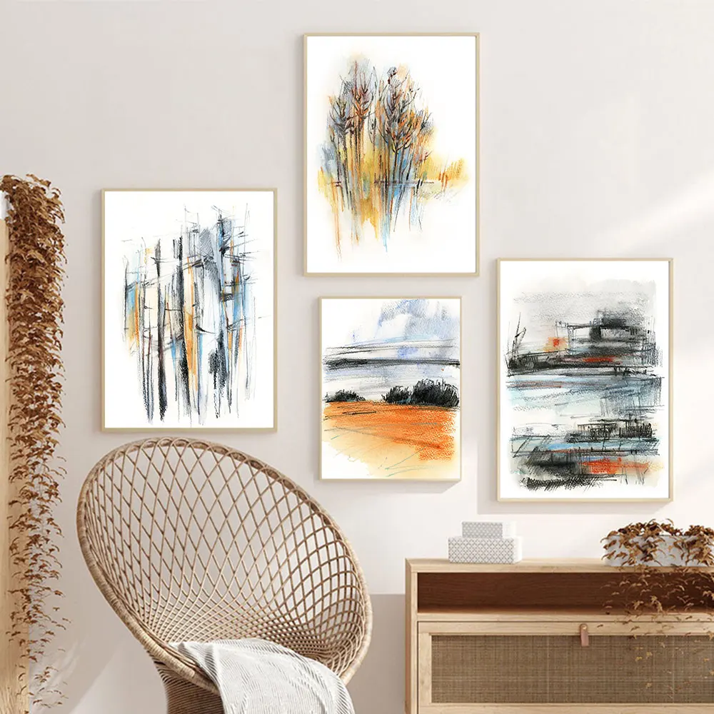 

Abstract Landscape Posters Wall Gallery Prints Orange Blue Nature Prints Fine Art Prints Abstract Painting Watercolor Wall Decor