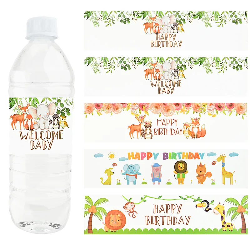 

24Pcs Jungle Safari Bottle Labels Stickers Happy Birthdays Bottle Wrappers Boy Or Girl Gender Reveal Party Baby Shower Supplies