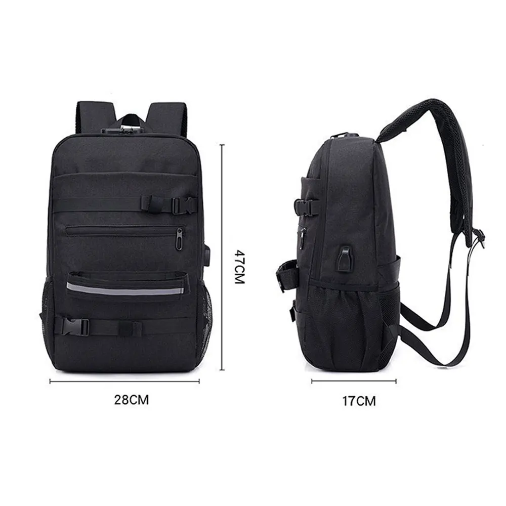 skateboard backpack bag anti theft password lock usb charging shoulder bag men women leisure travel computer bag longboard bag free global shipping