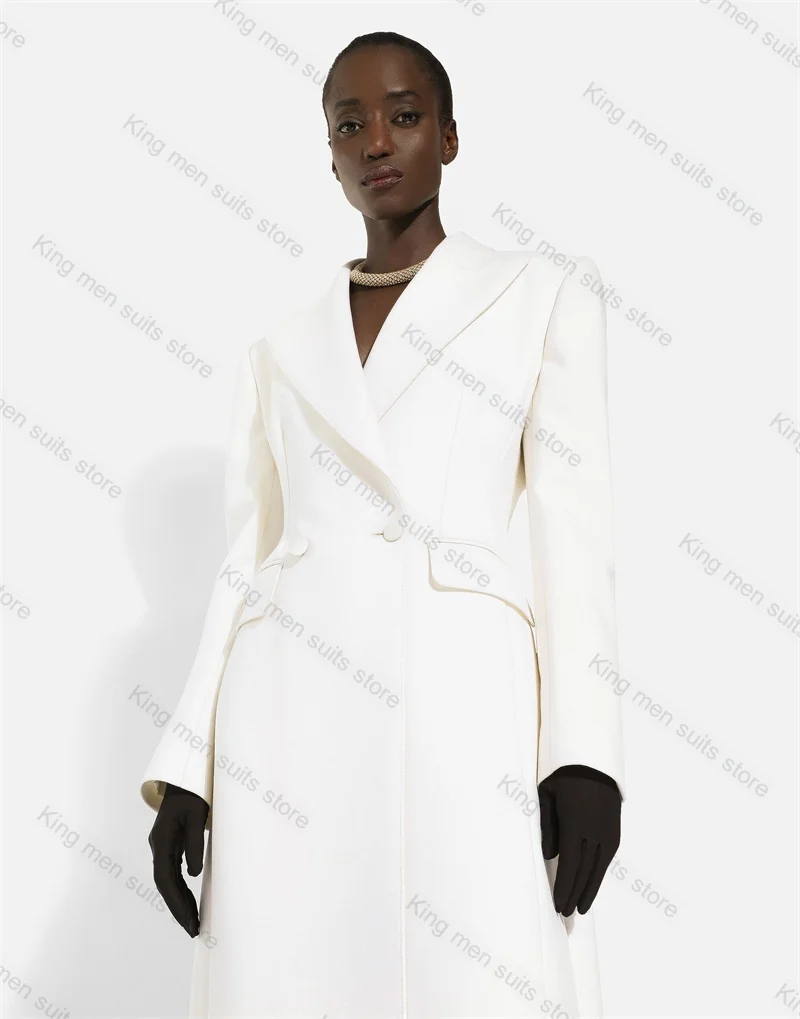 Белый кашемировый шерстяной женский костюм цельный пиджак длинное пальто