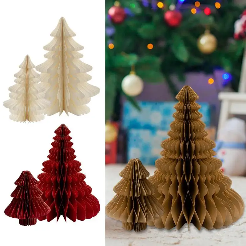 

2PCS Paper Christmas Trees Desktop Ornament | Multilayer Texture Christmas Tree For Christmas Photo Props Party Decoration