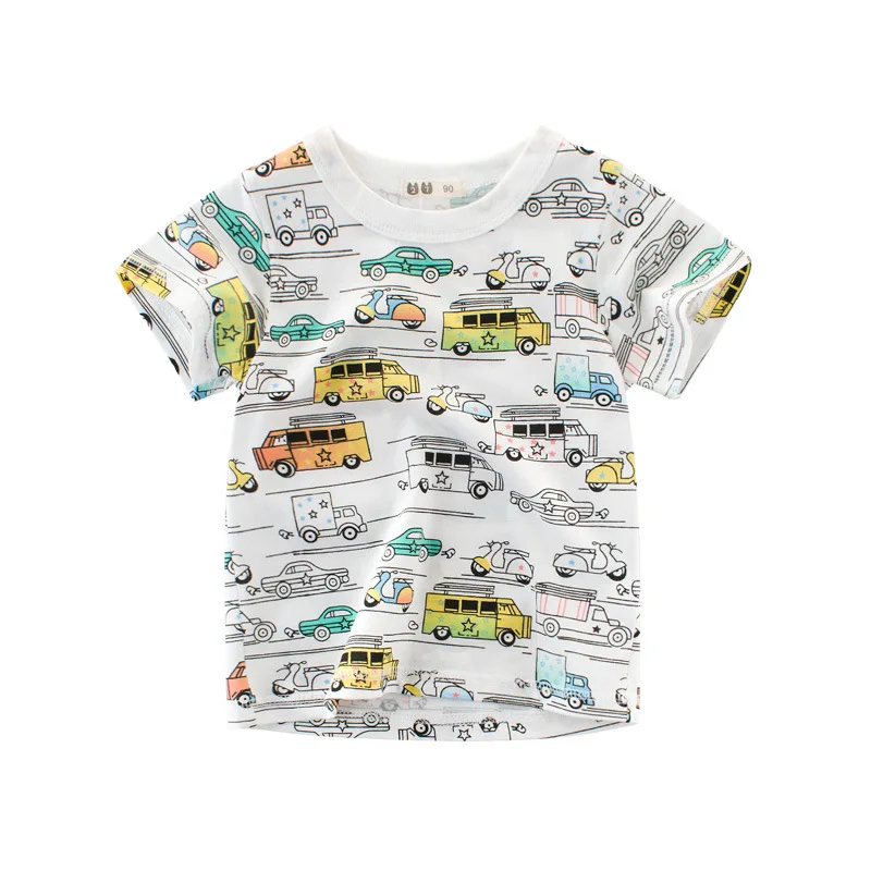 

2022 Kids T-shirt for Boys Short Sleeve Cartoon Traffic Car T Shirts Cotton Top Girl Full Print Clothing Children Summer Clothes
