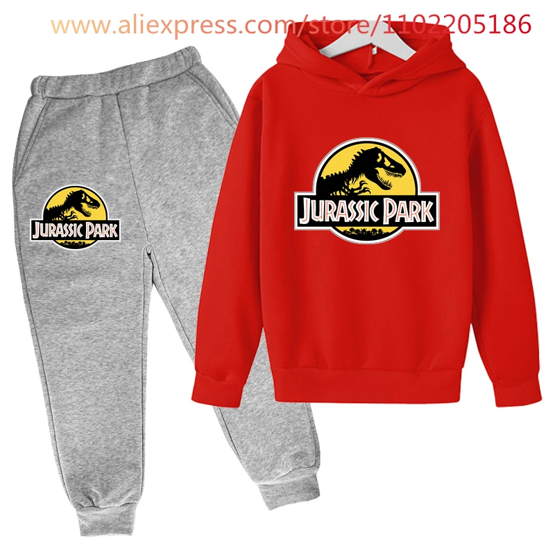 2 PCs Suits Jurassic Park World Dinosaur Sweatshirt Teen Boys Autumn Hoodies For Children Clothing Sets Kawaii Girls Sweatshirts