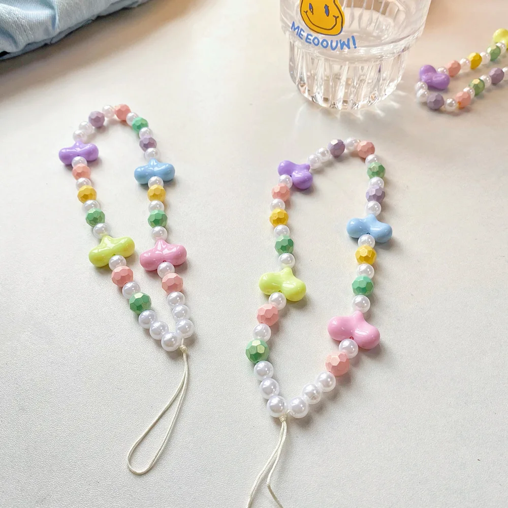 

Popular New Creative Beaded Lanyard Diy Hand-decorated Mobile Phone Chain Beauty Jewelry Acrylic Love Short Bracelet For Female