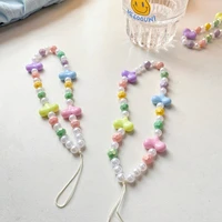 popular new creative beaded lanyard diy hand decorated mobile phone chain beauty jewelry acrylic love short bracelet for female