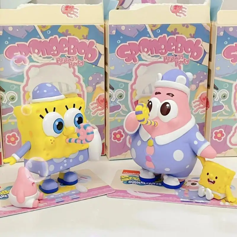 Kawaii Spongebobs Patrick Star Squidward Tentacles Cartoon Cute Pajama Party Blind Box Dolls Anime Toys for Girls Birthday Gift
