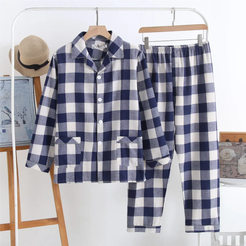 

2023 Newest Autumn Plaid Pajama Sets for Men Long Sleeve+ Pants 2 Pieces 2 Color Men Pajamas Pure Cotton Soft Casual Homewear