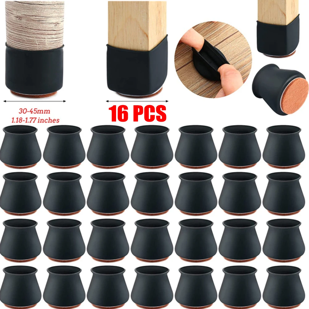 

16pcs Chair Leg Protector Silicone With Felt Table Feet Cover Black Furniture Cups Floor Cap Pads For Protecting Floors