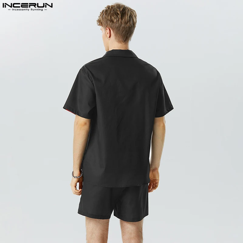INCERUN 2023 American Style Men's Fashion Sets Love Printing Short Sleeved Shirts Shorts Casual Streetwear Two-piece Sets S-5XL