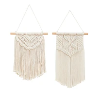 2pcs macrame wall hanging tapestry boho decor with wooden stick hand woven tassel tapestry bohemia wedding decor aesthetic