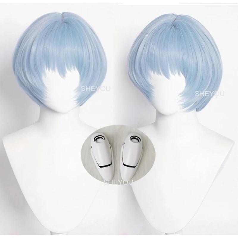

Rei Ayanami Cosplay Wig EVA 30cm Short Blue Heat Resistant Synthetic Hair Wigs + Wig Cap + Hairpins Headwear Accessories