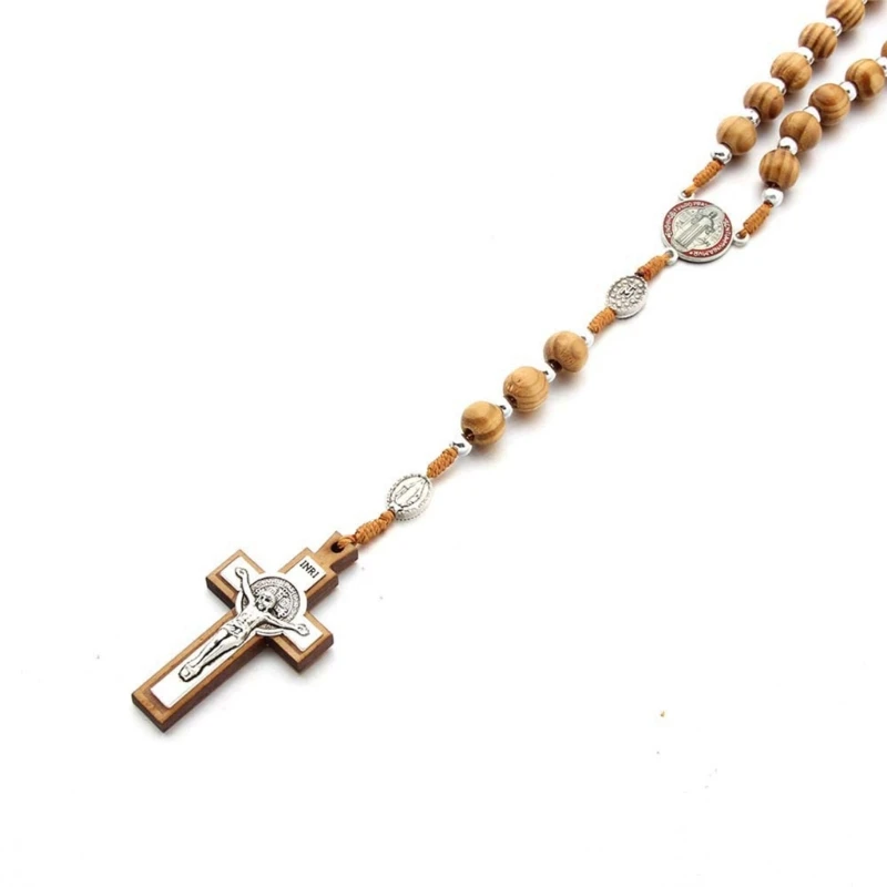 

Handmade Wood Rosary Necklaces Catholic Pendant Prayer Necklaces for Men Women Jewelry Christian Religious Gift