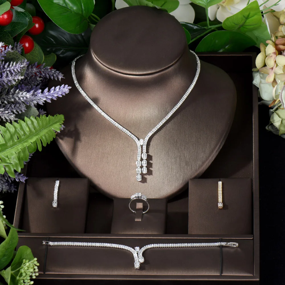 

Модное темпераментное роскошное женское свадебное обручальное ожерелье серьги в комплекте Капля воды CZ набор украшений для женщин свадебный подарок N-1148