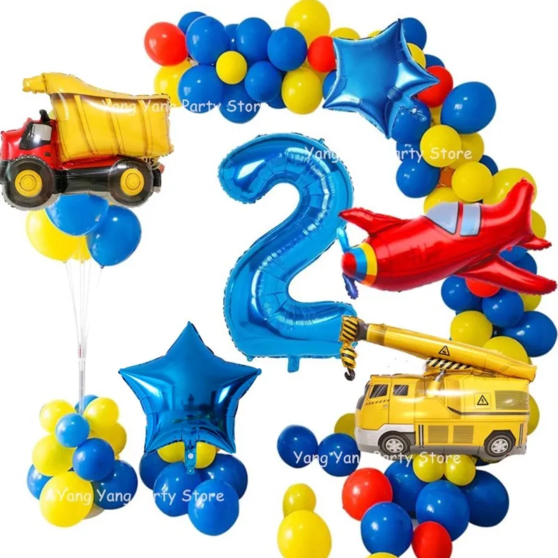 

22Pcs Construction Party Balloons Garland 40inch Number Foil Ballon Blue Yellow Red Arch For Construction Birthday Party Decor