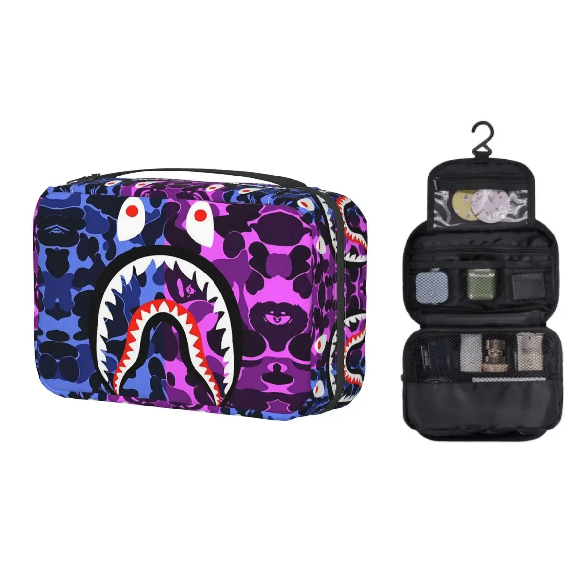 

Custom Camo Camouflage Toiletry Bag for Women Bape Shark Teeth Makeup Cosmetic Organizer Ladies Beauty Storage Dopp Kit Box