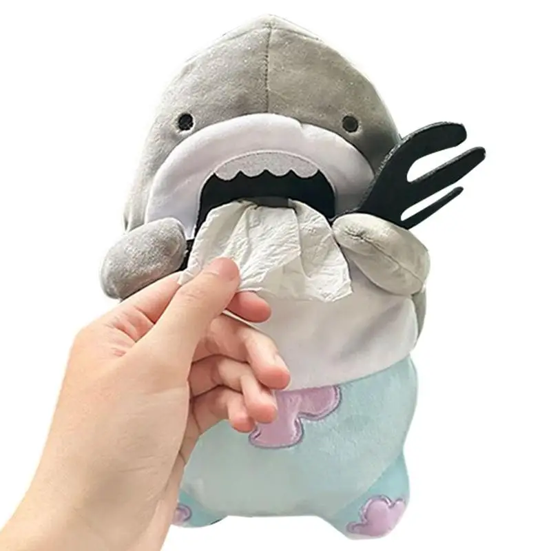 

Plush Car Tissue Holder Cute Shark Shape Napkin Paper Dispenser Car Decoration Cartoon Animal Toilet Paper Box Gift For Kids