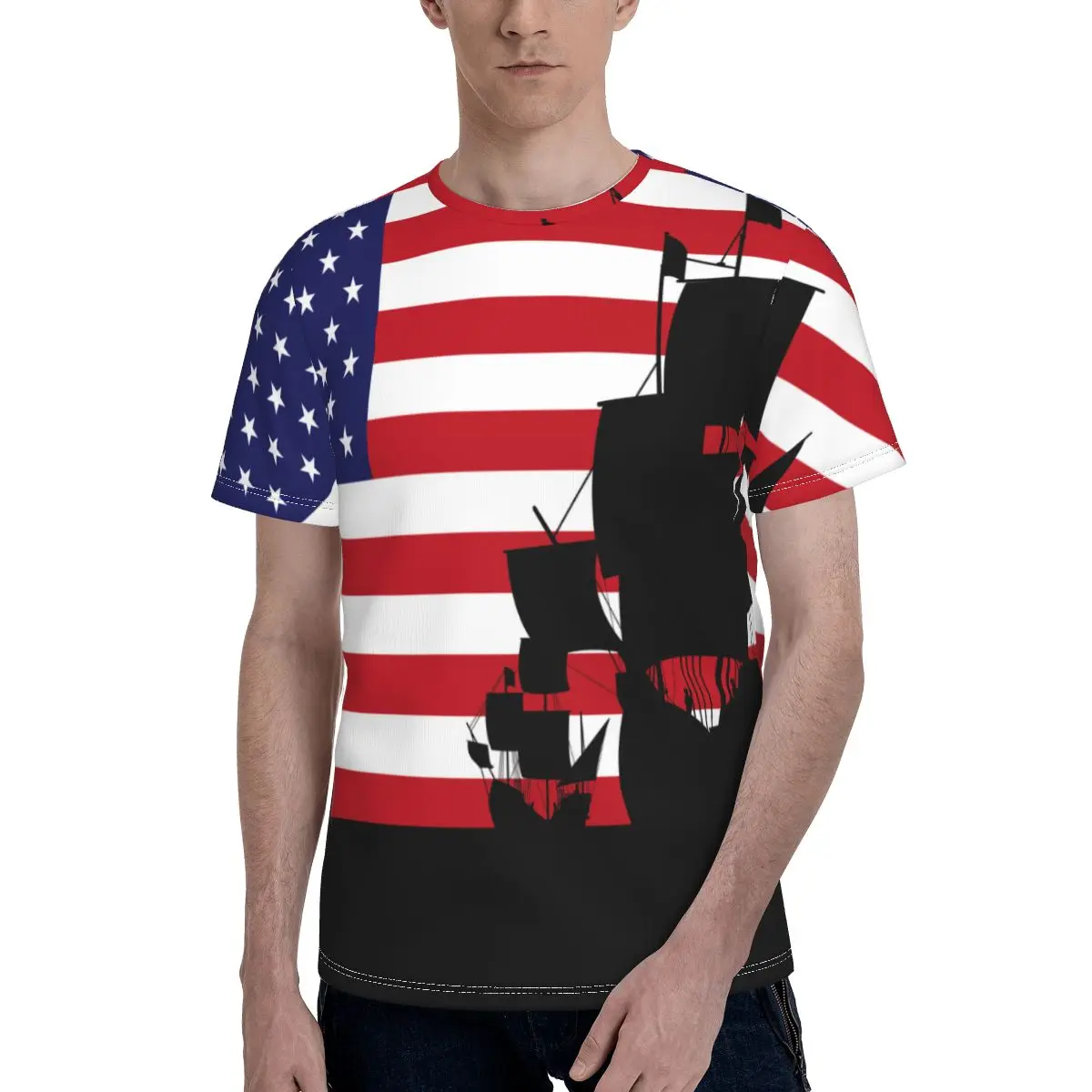 

Футболка мужская летняя с коротким рукавом и американским флагом