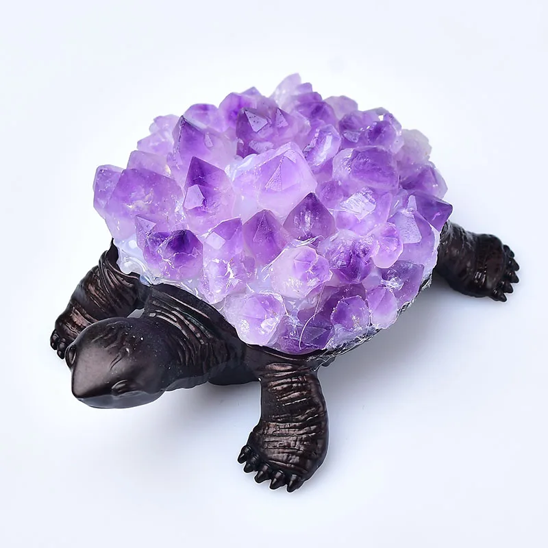 

В виде черепахи со стразами натуральный аметистовый кластер энергия фиолетовый драгоценный камень медь сделано сырой кварц ремесла домашний Декор Рождественский подарок сувенир