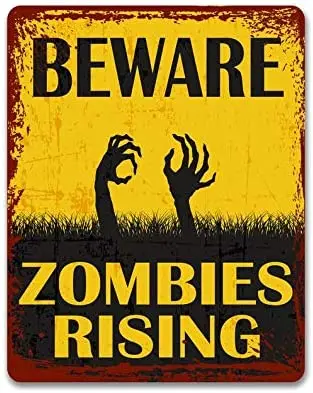 

Остерегайтесь зомби, поднимающийся Хэллоуин, металлический знак, винтажный эффект, декор для видеоигр 12x8 дюймов