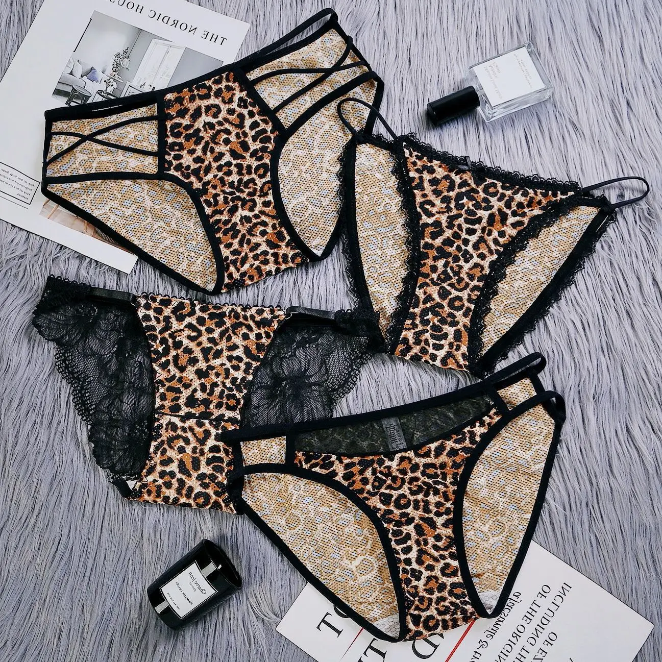 

Women Leopard Ice Silk soft Underwear Femme Sexy Low Waist Hollow Lace Briefs Girls Comfortable Cotton Crotch Breathable Panties